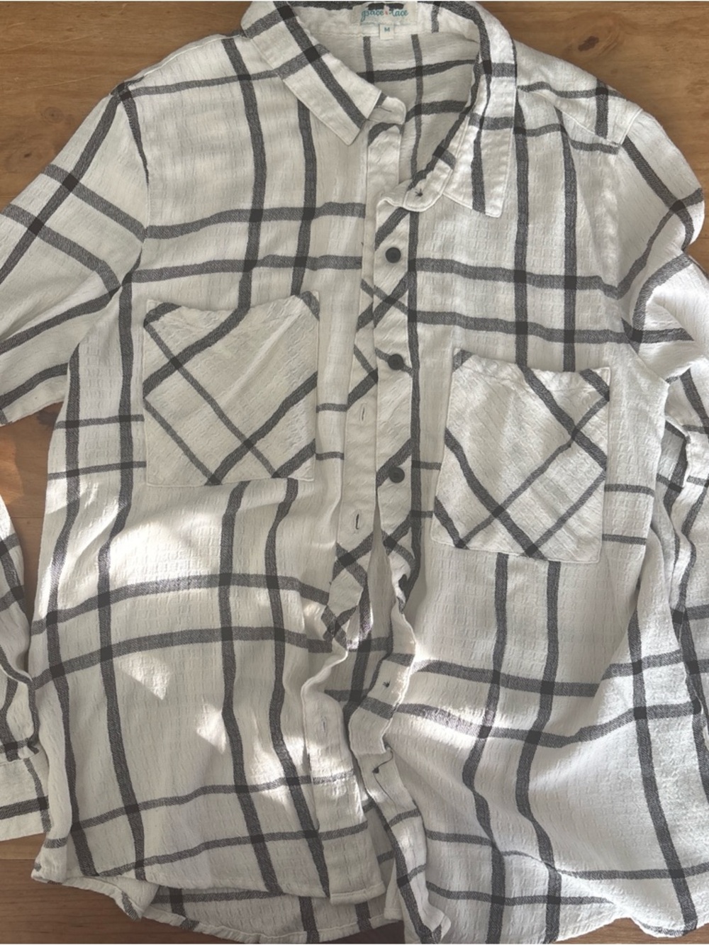 Grace & Lace White Shirt with Black Windowpane Plaid